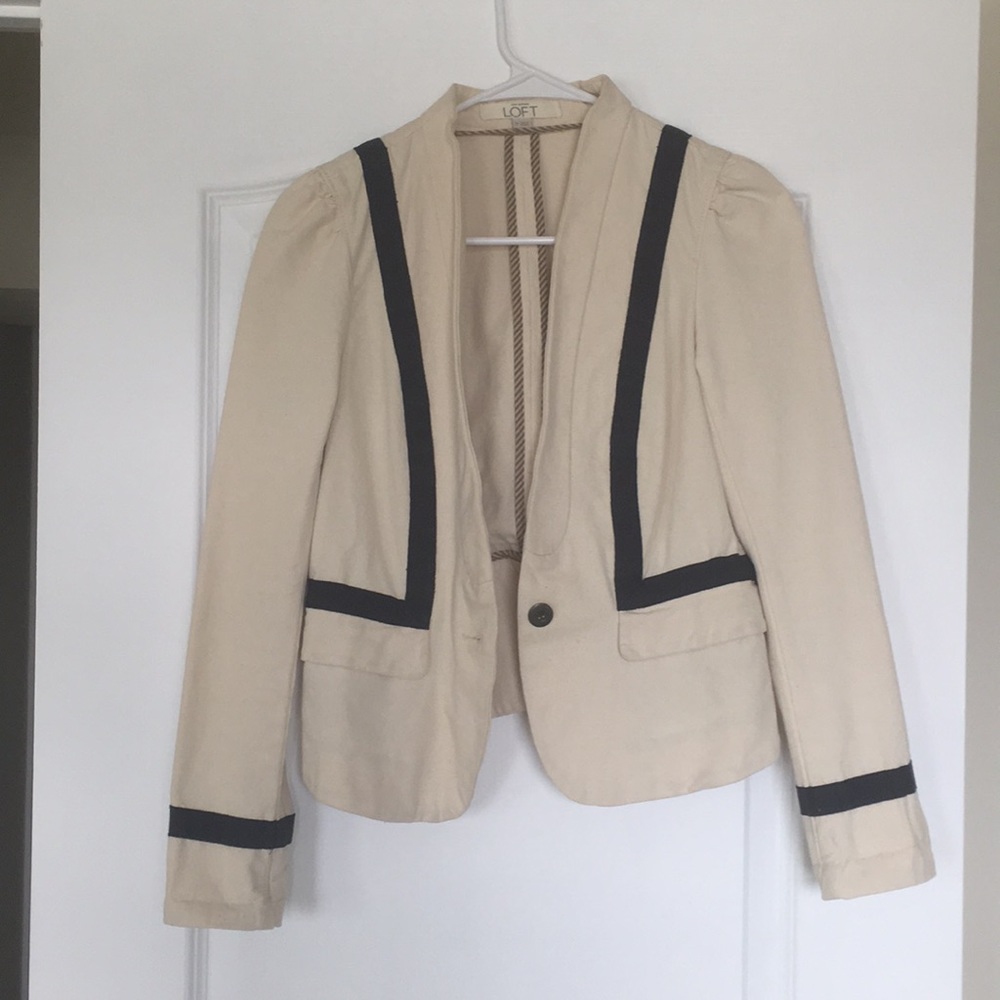 Ann Taylor Loft Fitted Cream Canvas Jacket